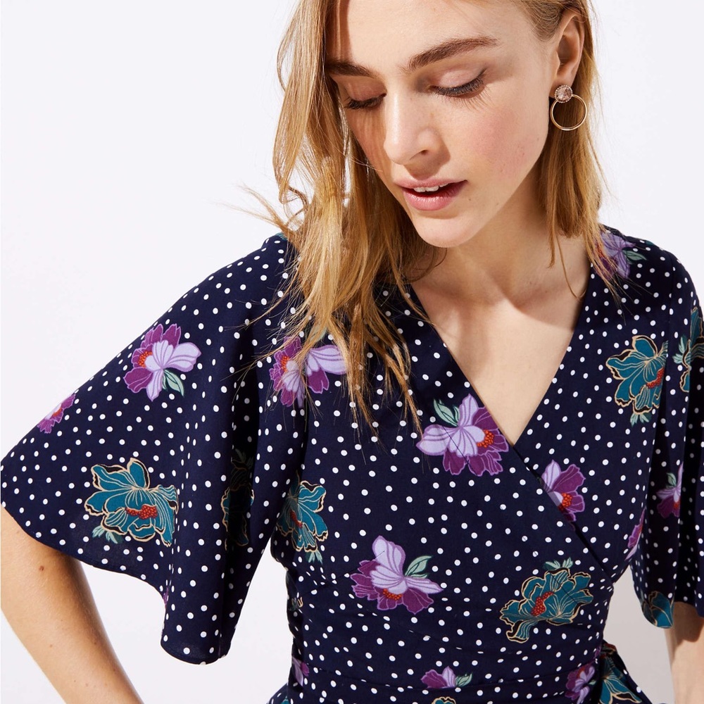 Loft Floral Dot Tie Waist Wrap Top